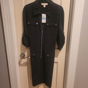 Michael Kors Black Zip Collared Dress With Belt